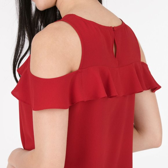 Ricki's Red Ruffled Cold Shoulder Blouse - Picture 3 of 3